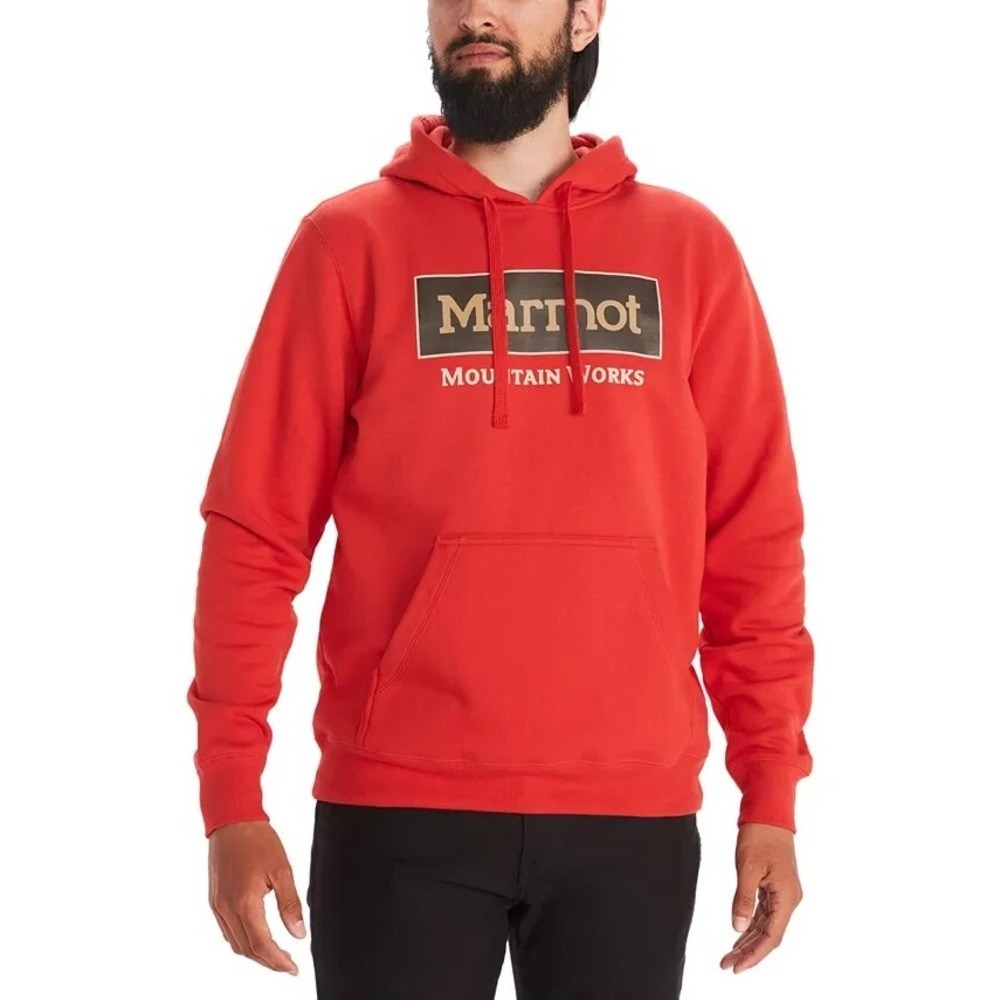 Marmot Mountain Works Sweatshirt Mens XL Red Graphic Logo Hoodie Outdoors